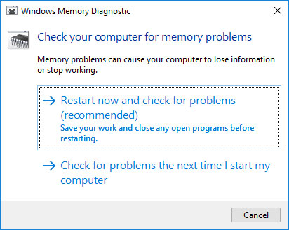 «DIRTY_MAPPED_PAGES_CONGESTION» 0x000000EB: Avvio di Windows Memory Checker tramite il comando esegui