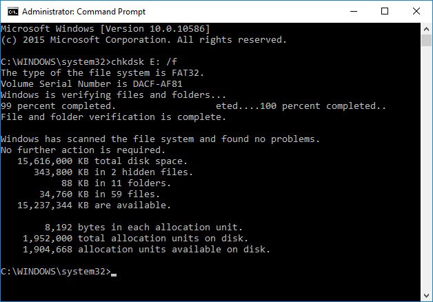 Eseguite il comando CHKDSK