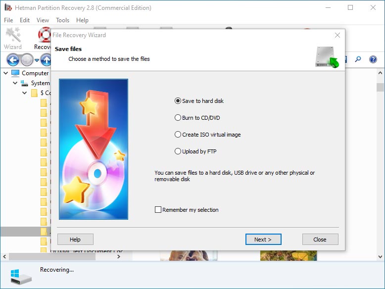 Salvataggio dei file recuperati in Hetman Partition Recovery