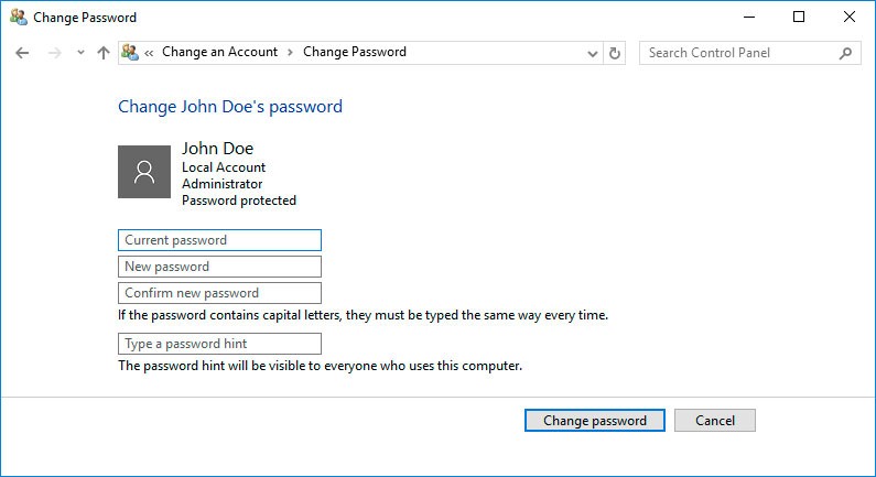 Cambiare la password di un computer Microsoft