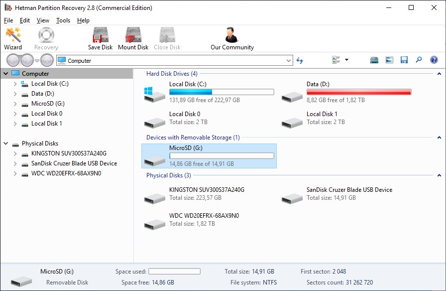 Recupero dei dati di una scheda di memoria utilizzando Hetman Partition Recovery