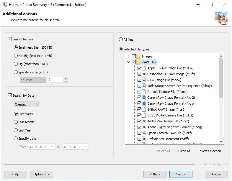 Programma di recupero di file di formati fotografici