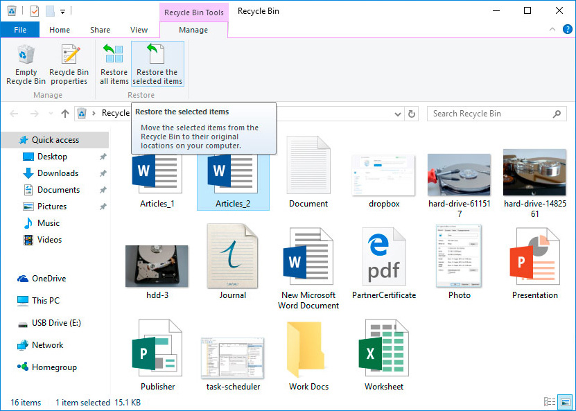 Recupero dei file dal Cestino di Windows 8, 8.1 utilizzando il menu della finestra