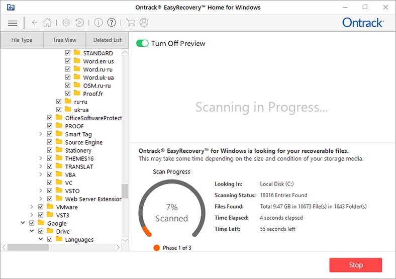 Ontrack EasyRecovery: processo di scansione